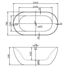 Акриловая ванна 150x78 BelBagno (BB27), прямоугольная
