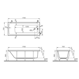 Акриловая ванна 170x70 Vitra (52530001000), прямоугольная