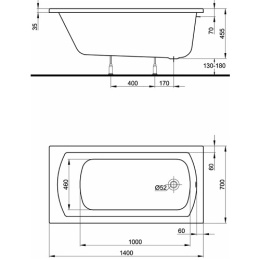 Акриловая ванна 140x70 KOLO (XWP1040000), прямоугольная