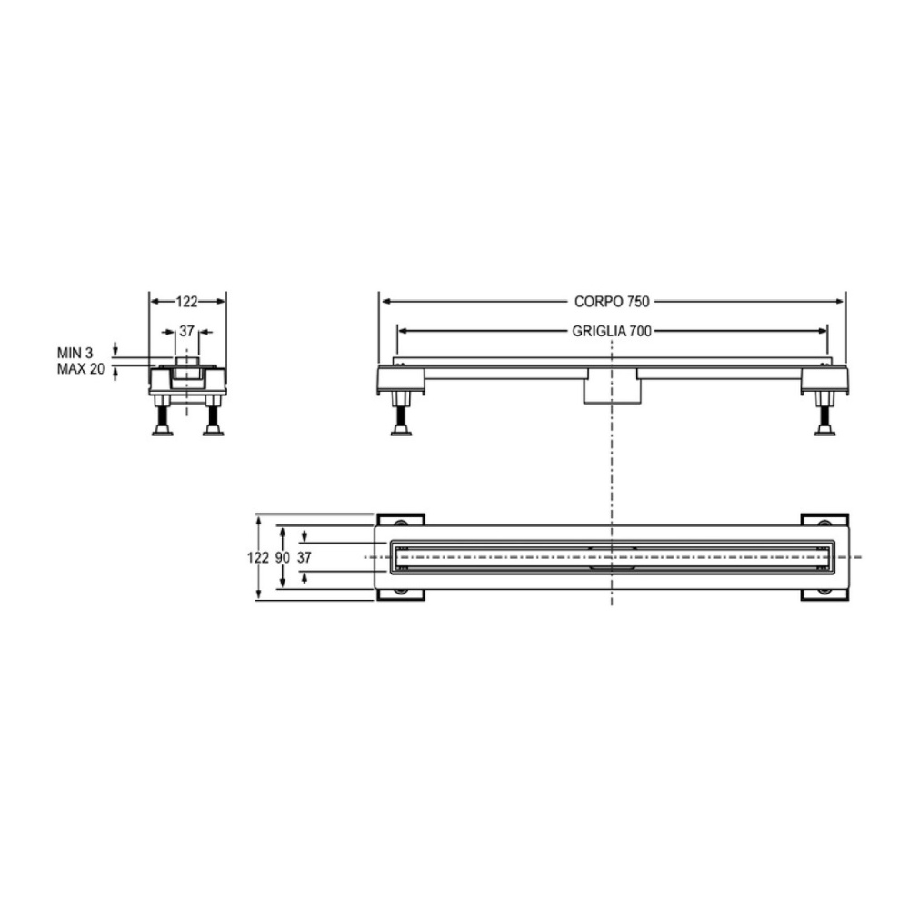 Душевой лоток Bonomini CANALISSIMA (6825WA70SWZ) черный