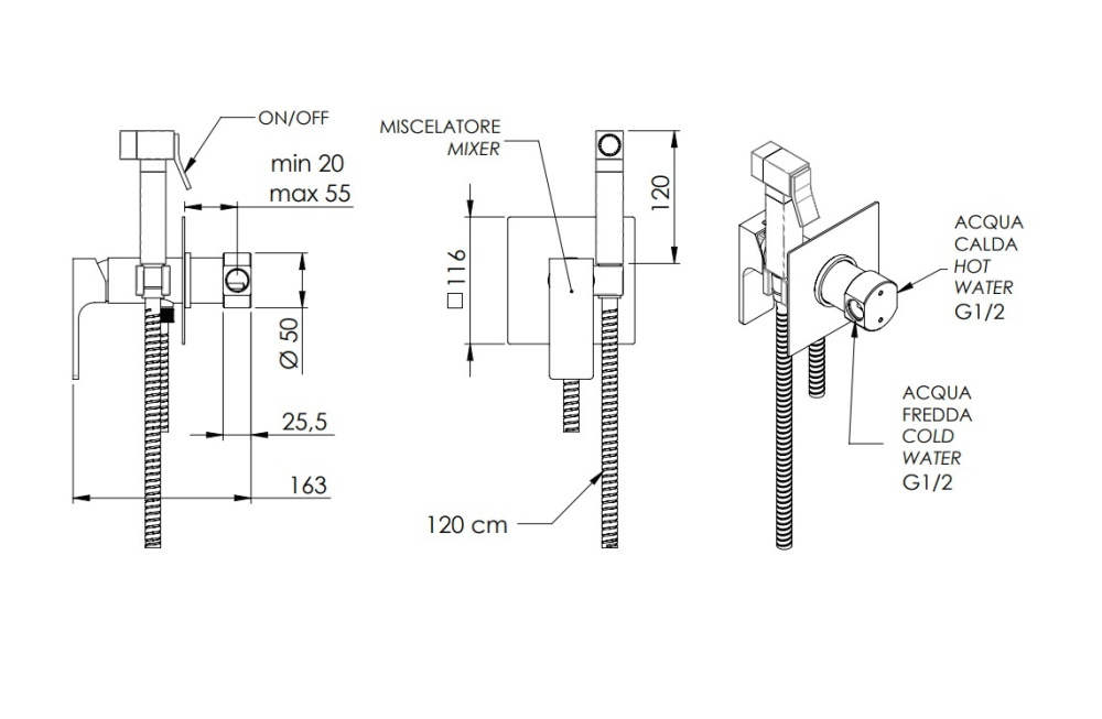 Фото Remer Absolute RR AU65NO Гигиенический душ со смесителем, черный матовый