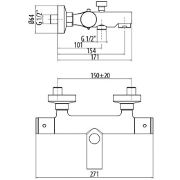 Термостатический смеситель для ванны TS210/22C0cr Termostatici GATTONI