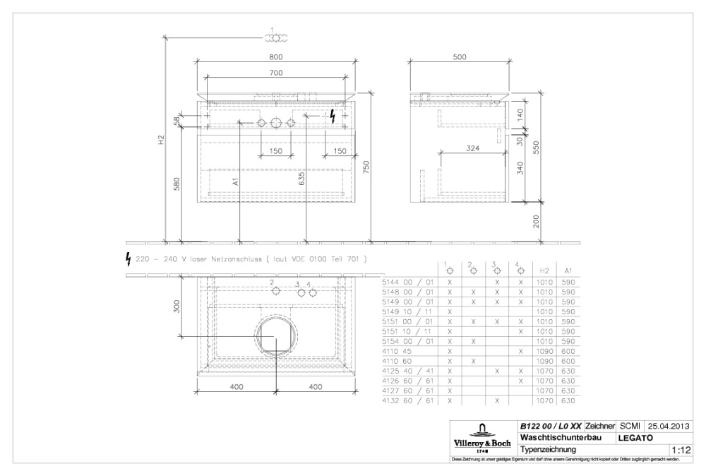Тумба под раковину Legato B12200E8