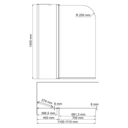 Стеклянная шторка WasserKraft Leine 35P02-110 для душа, распашная, двустворчатая