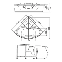 Акриловая ванна 155x155 Gemy (G9025 II C), четверть круга