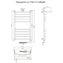 Полотенцесушитель Тругор  Приоритет эл ТЭН 2 П 100*60 (ЛЦ2) (Приоритет2/элТЭН10060 П)