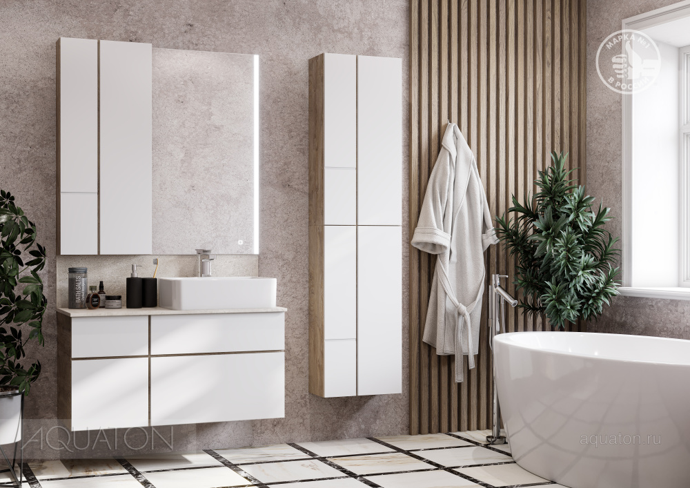 Шкаф Aquaton Мишель 43 1A244203MIX40, белый софт/дуб эндгрейн