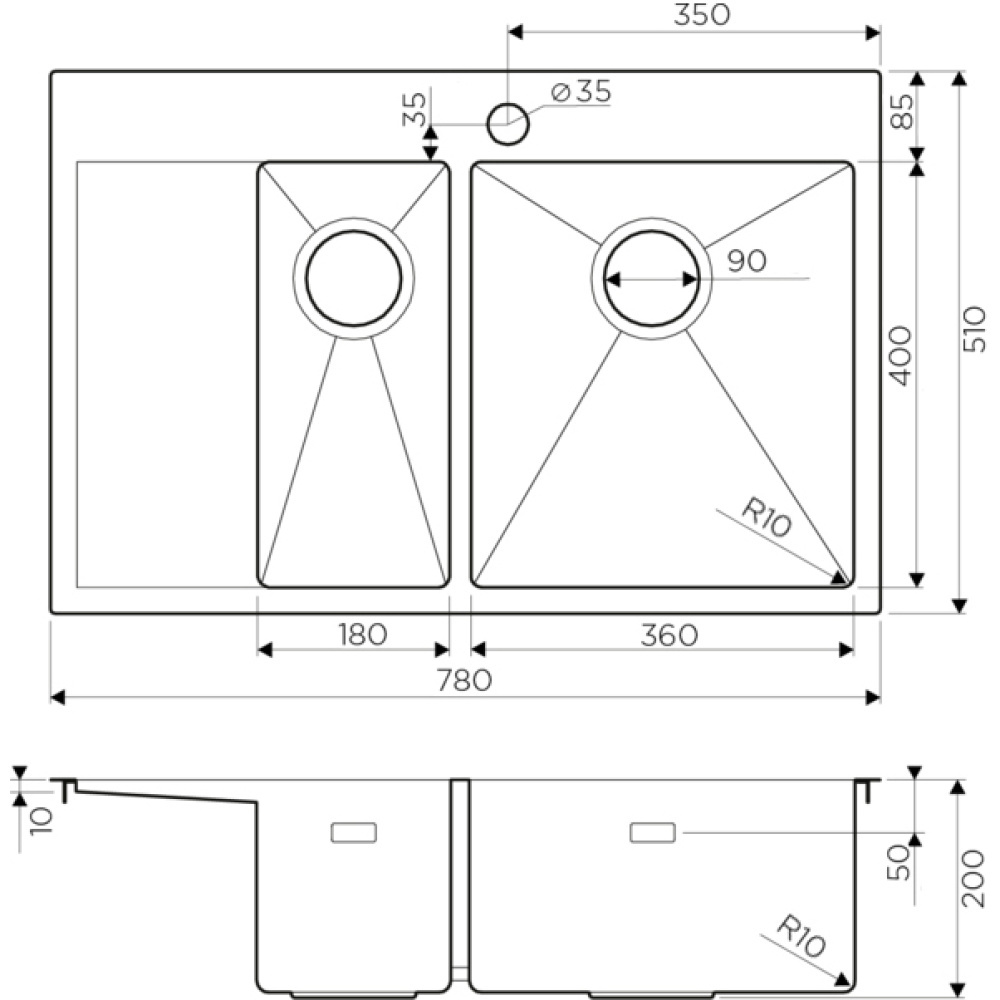 Кухонная мойка Omoikiri Akisame 78-2-GM-R (4973102) вороненая сталь