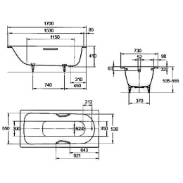 Стальная ванна 170х73 см Kaldewei Saniform Plus 371-1 с покрытием Easy-Clean