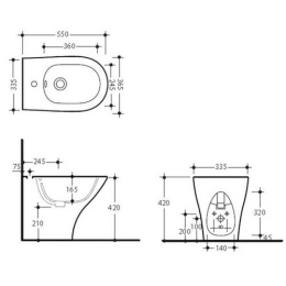 Kerasan Aquatech 371801 Унитаз напольный, безободковый, 555х355 мм, слив в стену, в комплекте с креп