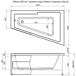 Акриловая ванна 150x100 Aquanet (00210271), асимметричная