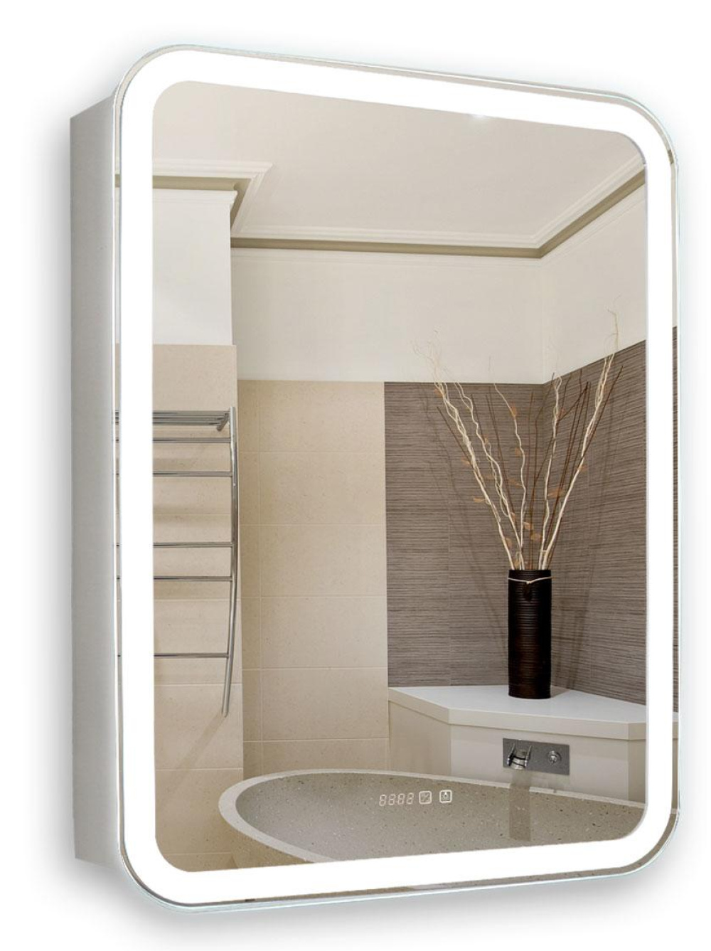 Фото Зеркало-шкаф Silver mirrors Фиджи 60 с часами и сменой цвета (LED-00002363)