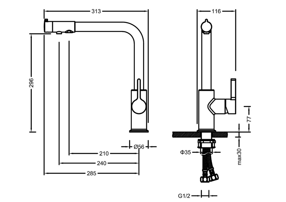 Фото Смеситель для кухни с подключением фильтра Timo Hette черный (1026/03F)