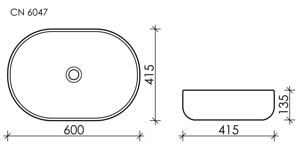 Ceramica Nova Element CN6047MDH Умывальник чаша накладная овальная 600*415*135мм
