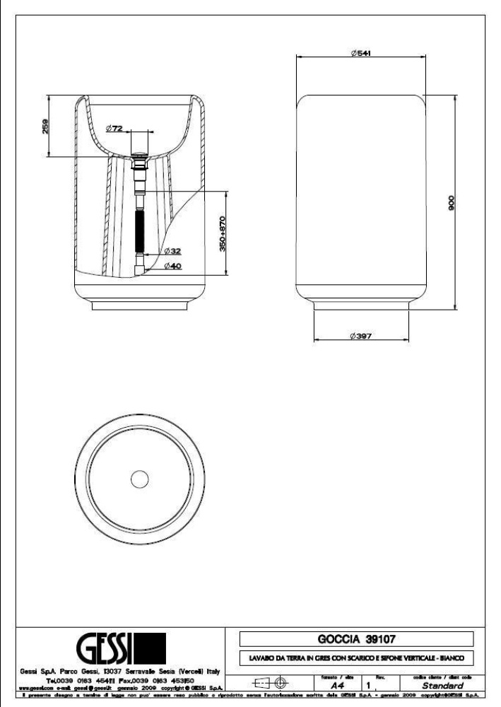 Раковина напольная Gessi Goccia (39107#519) белый