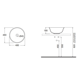 Фото AZZURRA JUBILAEUM раковина накладная круглая диаметр 45*h18см без отв-й под смеситель, цвет белый