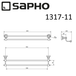 Sapho Diamond 1317-11 Полотенцедержатель DIAMOND двойной 600 мм, хром