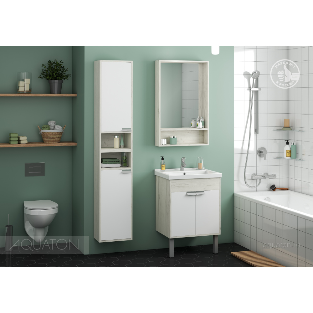 Шкаф - колонна Aquaton Флай 1-створчатый белый, дуб крафт левый 1A237903FAX1L