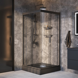 Душевой уголок Am.Pm Gem (WK90EO) с душевой системой и аксессуарами, черный