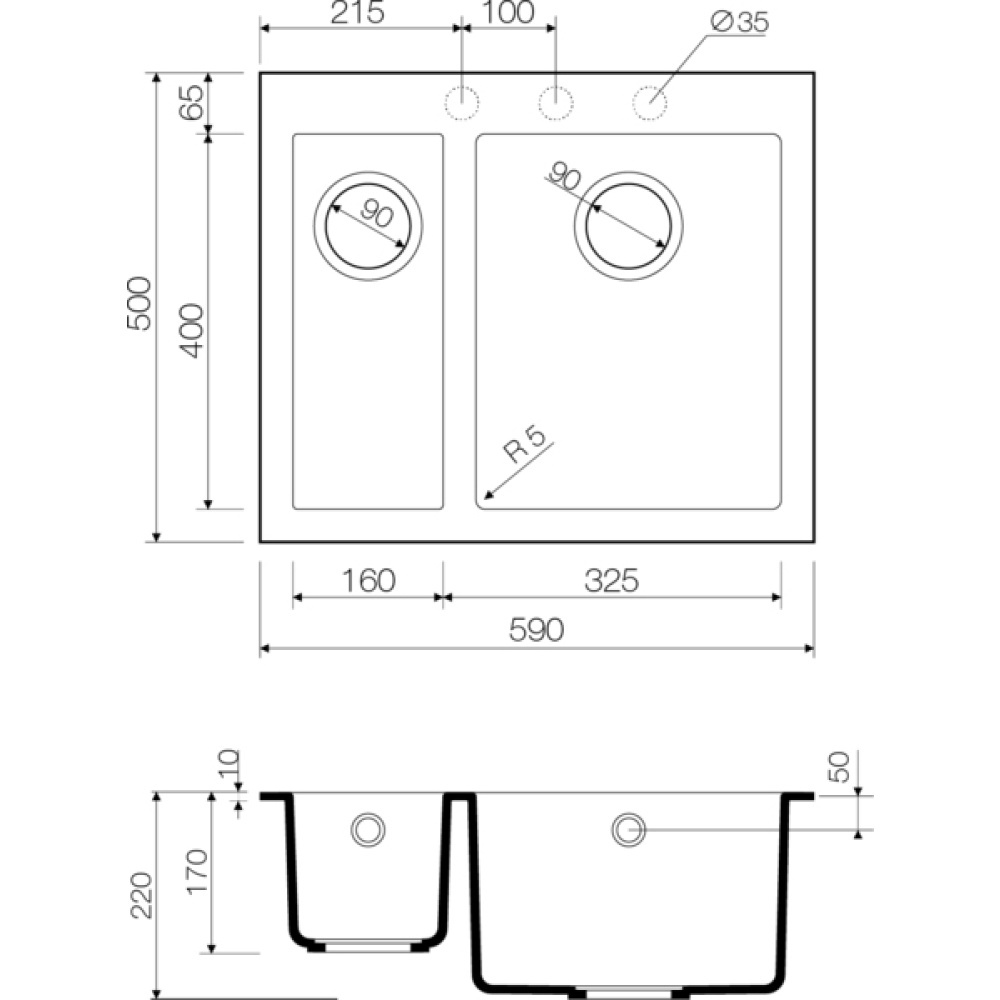 Кухонная мойка Omoikiri Bosen 59-2-DC Tetogranit (4993223) темный шоколад