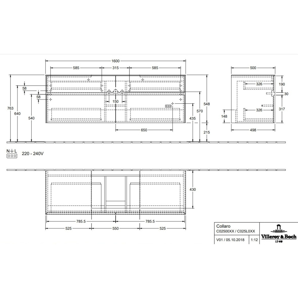 Villeroy Boch Collaro C025L0FQ Тумба под раковину 1600х500 мм (Oak Graphite)