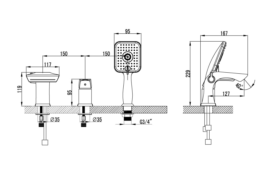 Смеситель на борт ванны Lemark Unit (LM4545C)
