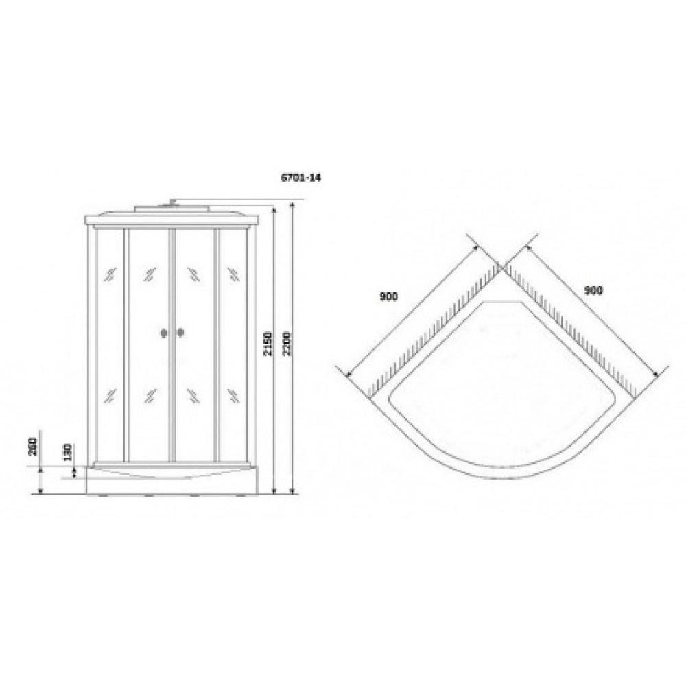 Душевая кабина 90x90x215 Niagara (NG-6701-14) Без гидромассажа, ABS-пластик, Поддон средний