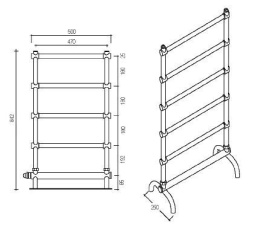 Полотенцесушитель электрический напольный Margaroli Sole 556 5564704OBNC, высота 84.2 см, ширина 50 