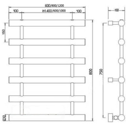 Полотенцесушитель водяной Margaroli Orizzonti 1-442/6, 14424006OB, старая бронза