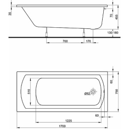 Акриловая ванна 170x75 KOLO (XWP1070000), прямоугольная