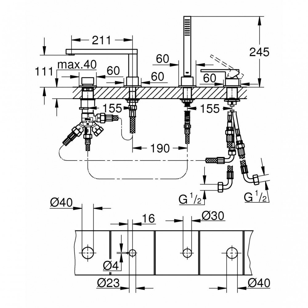Grohe Plus 29307003 Смеситель для ванны, на бортик