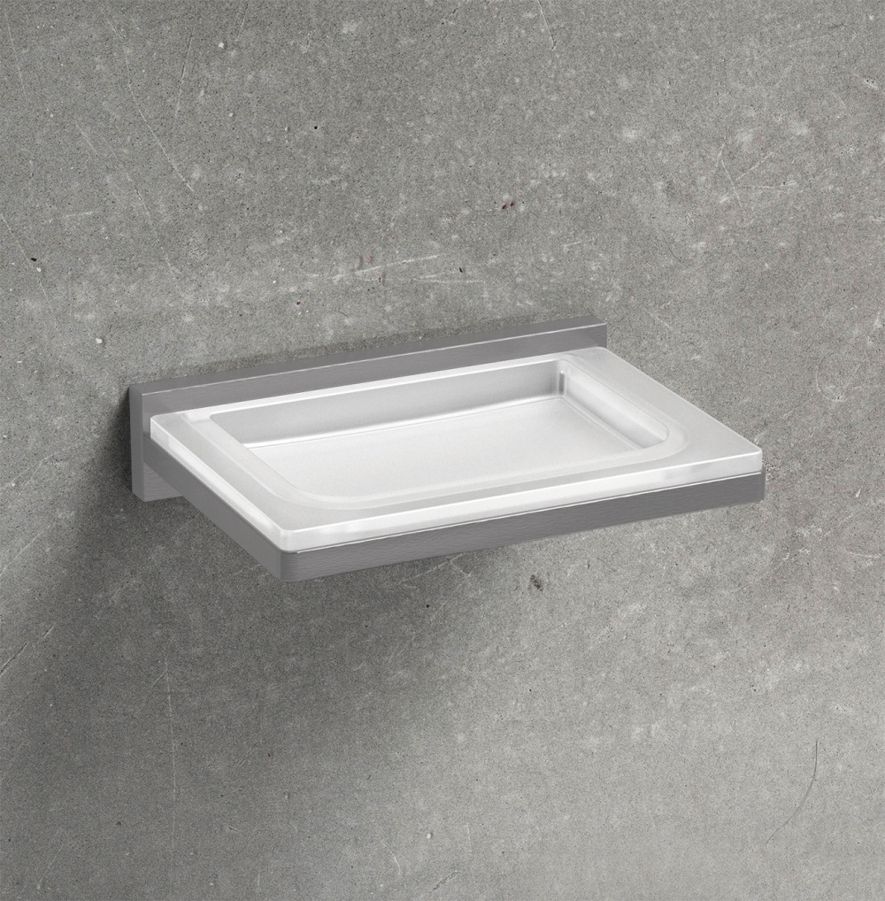 Фото Colombo Design LOOK B1601.RRO - Стеклянная мыльница в комплекте с настенным держателем (матовый хром