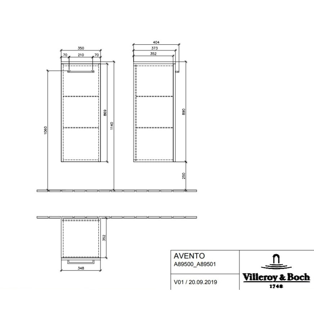 Villeroy Boch Avento A89500B3 Шкаф для ванной комнаты, петли слева (чёрное стекло)