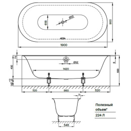 Фото Ванна Bette Lux Oval 3467-000 Plus (1900х900 мм) шумоизоляция, антигрязевое покрытие