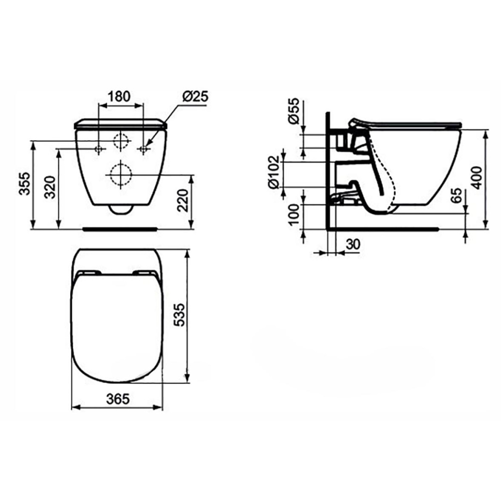 Инсталляция с унитазом Ideal Standard Tesi T387201, сиденье микролифт, клавиша хром, комплект