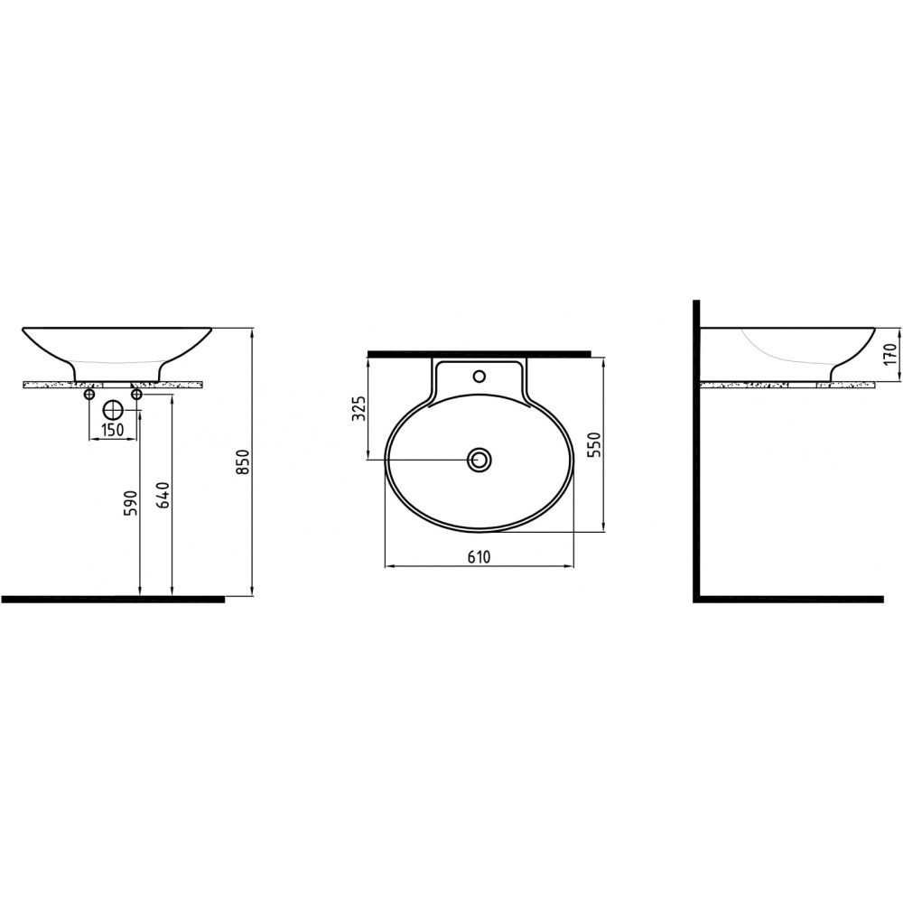 Раковина Bien Harmony HRLG06101FD1W3000 61 x 55 x 17 см овальная, белый