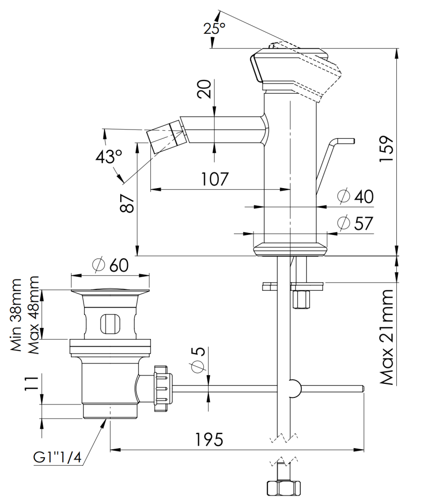 Фото Смеситель для биде Remer Element ET20BG, золото брашированное