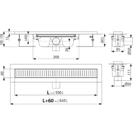 Водоотводящий желоб AlcaPlast (APZ1SMART-LINE-550) серый