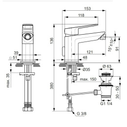 Смеситель Ideal Standard Tonic II A6336AA для биде, с донным клапаном