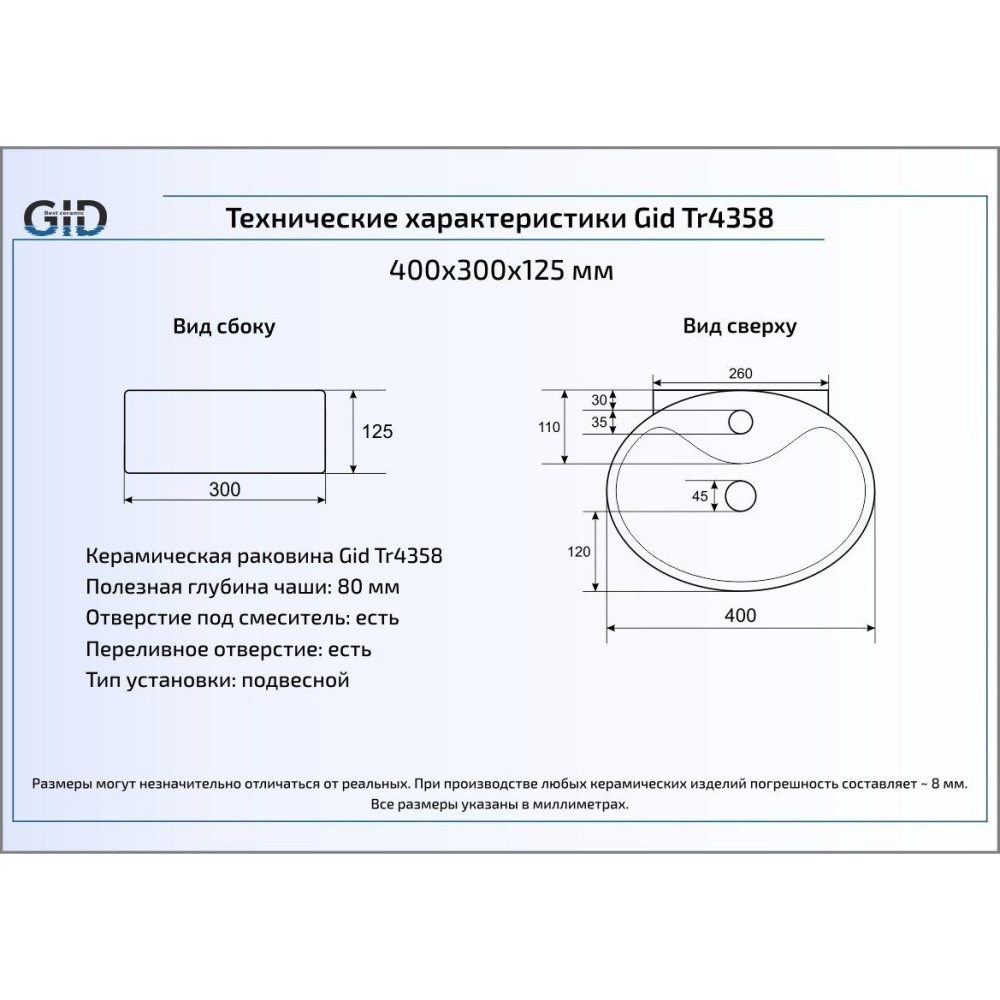Раковина подвесная Gid Tr4358