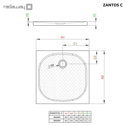 Душевой поддон из искусственного камня Radaway Zantos C 80x80x3,2 Белый M3ZNC8080-06