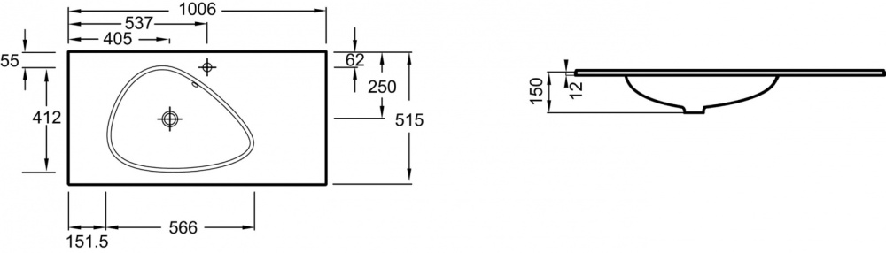 Раковина-столешница Jacob Delafon Nouvelle Vague EB3021-DE2, 100 см, стеклянная, черная, матовая
