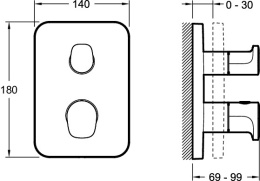 Смеситель термостатический Jacob Delafon Hybrid E75389-CP, для ванны и душа, внешняя часть