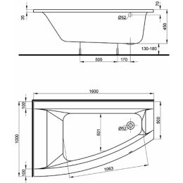 Акриловая ванна 160x100 KOLO (XWA0861000), асимметричная