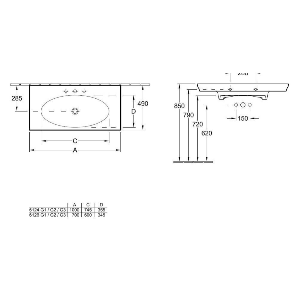 Раковина 6126G1R1 VILLEROY&BOCH LA BELLE, 700х490 мм