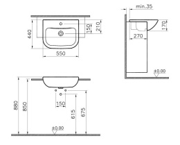 Фото Раковина полувстраиваемая 55 см Vitra S20 (5524B003-0001) белый