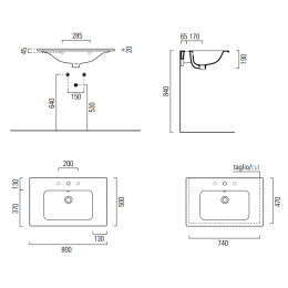 Фото GSI Pura Раковина подвесная/встраиваемая с переливом, 80х50 см, 1 отв., цвет белый
