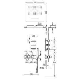 Фото Душевой комплект (термостат+ верхний душ с водопадом+форсунки+ручной душ) Tres Block System 20725402