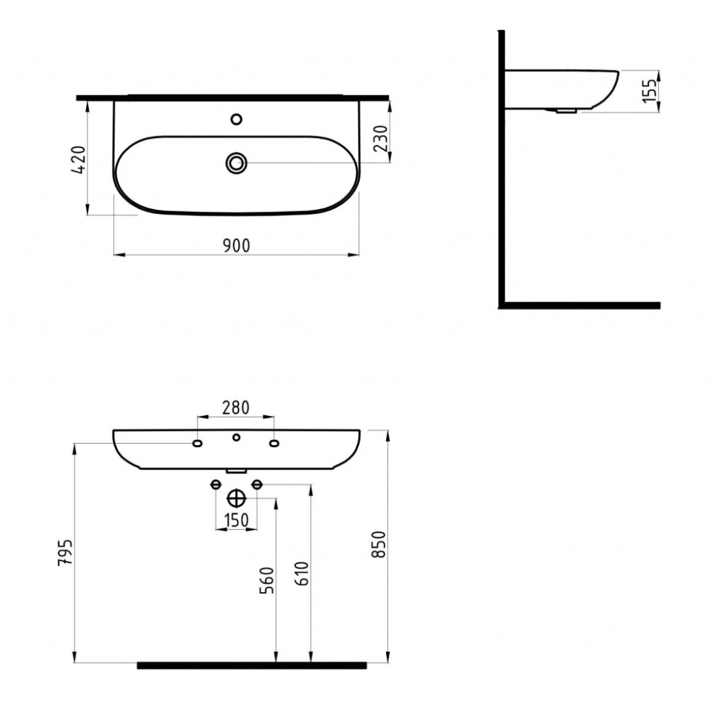 Раковина Bien Vokha MDLS09001FD1B7000 90 x 42 x 15.5 см, черный матовый