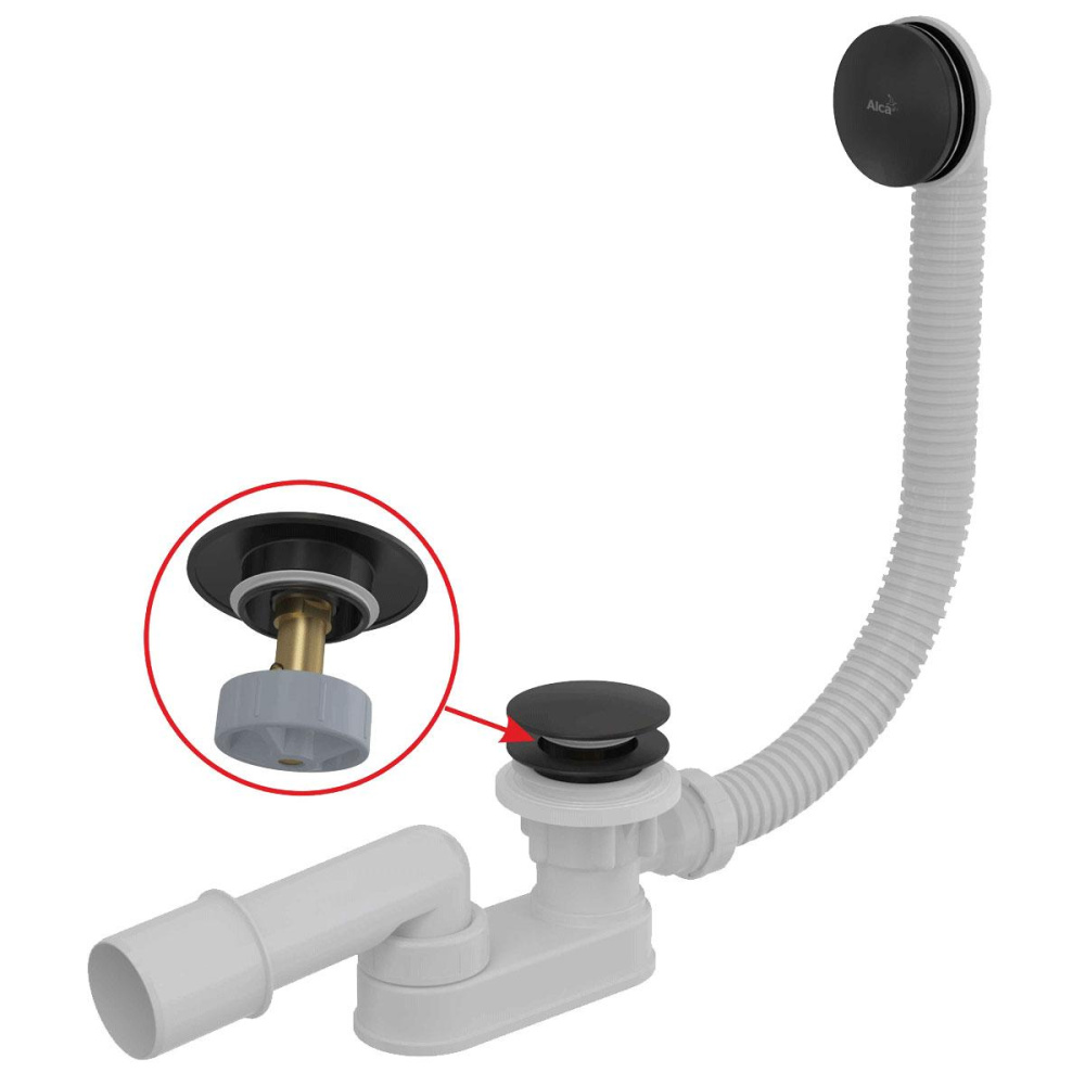 Фото Alcaplast Сифон для ванны CLICK/CLACK, черный-мат, A507BLACK-100